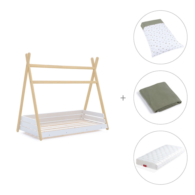 Lit d'enfant Montessori 70x140 cm en bois avec linge de lit Espuma do mar · Homy Life