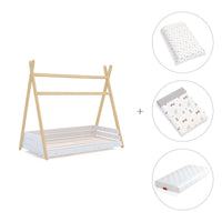 Wooden Montessori bed-cottage 70x140 cm with Taiga textile · Homy Life