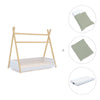 Wooden Montessori bed 70x140 cm with green bedding · Homy Life