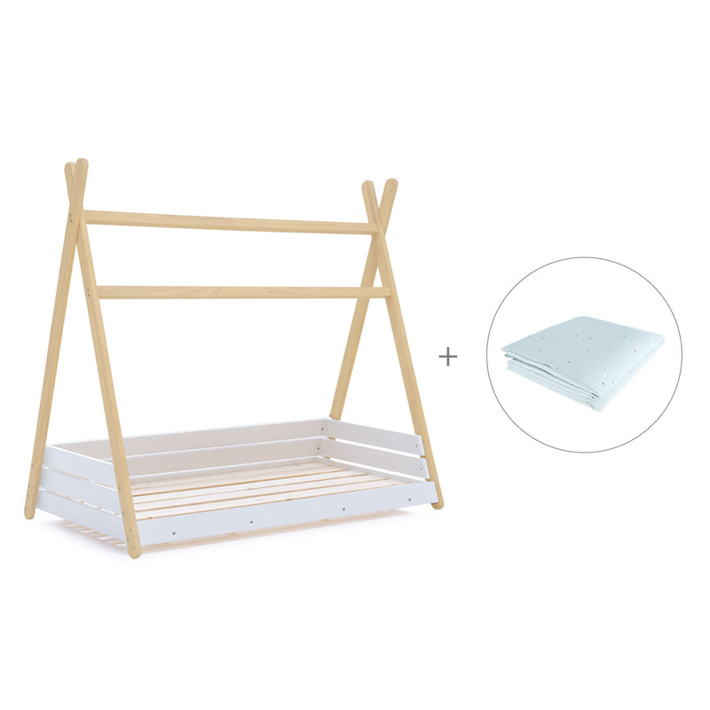 Lit d'enfant Montessori 90x200 cm en bois avec linge de lit Mint · Homy Life XL