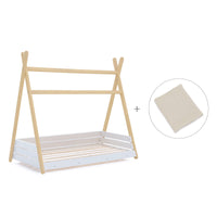 Lit Montessori bois 90x200 cm avec linge de lit beige · Homy Life XL