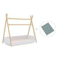 Lit Montessori bois 90x200 cm avec linge de lit vert eucalyptus · Homy Life XL