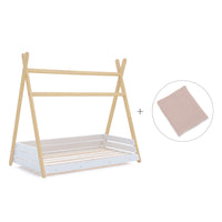 Lit Montessori bois 90x200 cm avec linge de lit rose · Homy Life XL