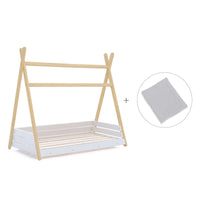 Wooden Montessori bed 90x200 cm with grey bedding · Homy Life XL