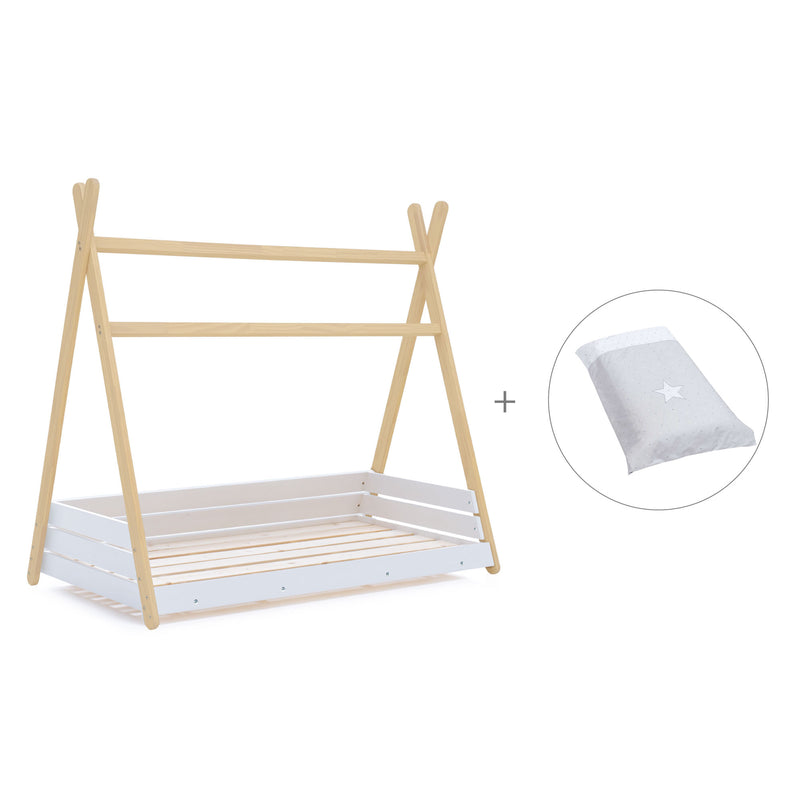 Lit d'enfant Montessori 90x200 cm en bois avec linge de lit Galaxy · Homy Life XL