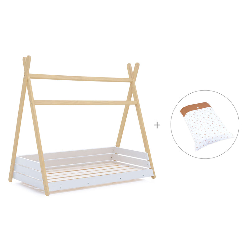 Lit d'enfant Montessori 90x200 cm en bois avec linge de lit Ariake · Homy Life XL