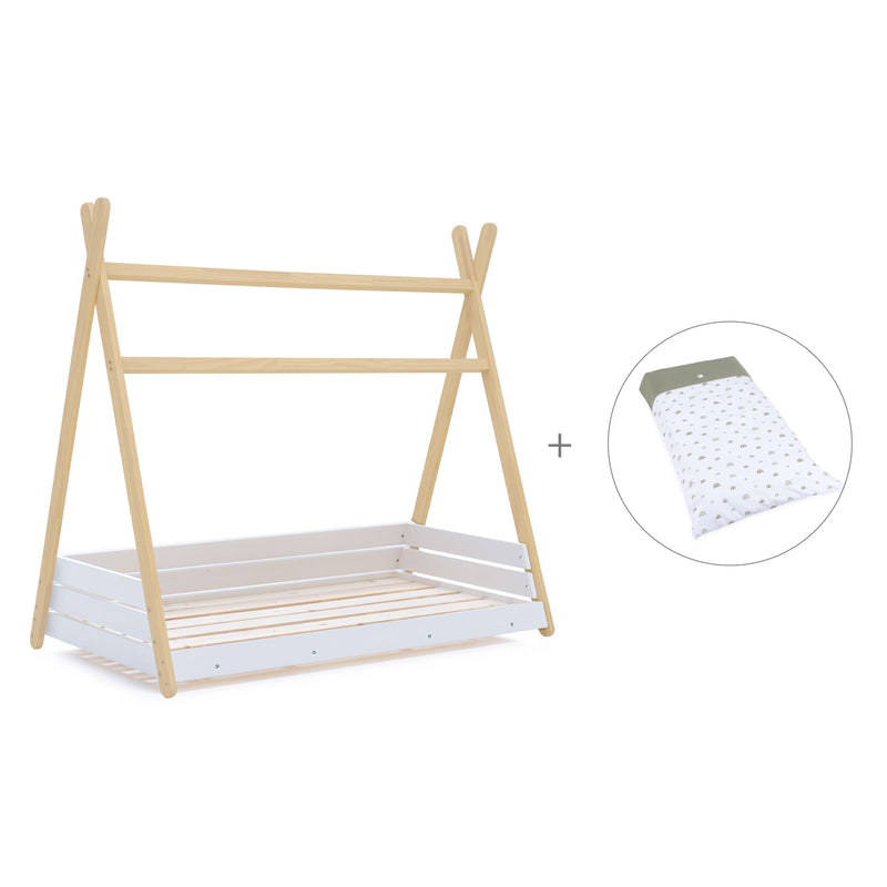 Lit d'enfant Montessori 90x200 cm en bois avec linge de lit Espuma do mar · Homy Life XL