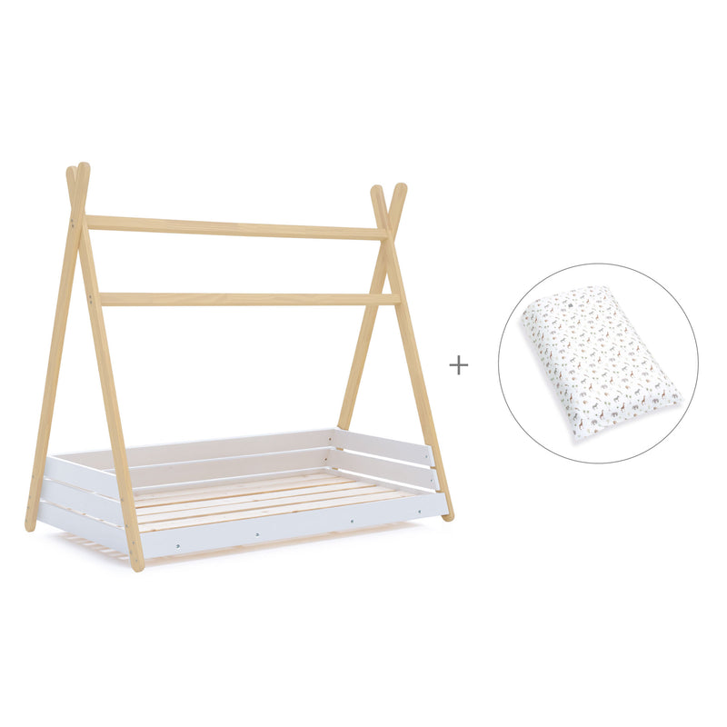 Lit d'enfant Montessori 90x200 cm en bois avec linge de lit Natura · Homy Life XL