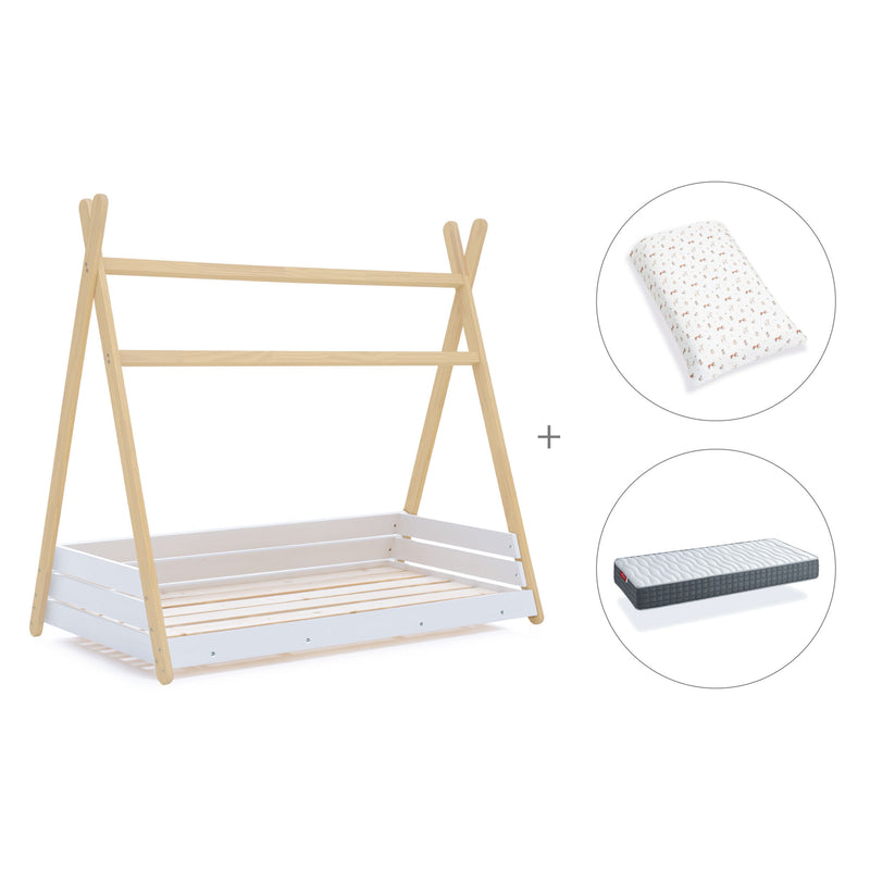 Wooden Montessori junior bed 90x200 cm with Taiga textile · Homy Life XL