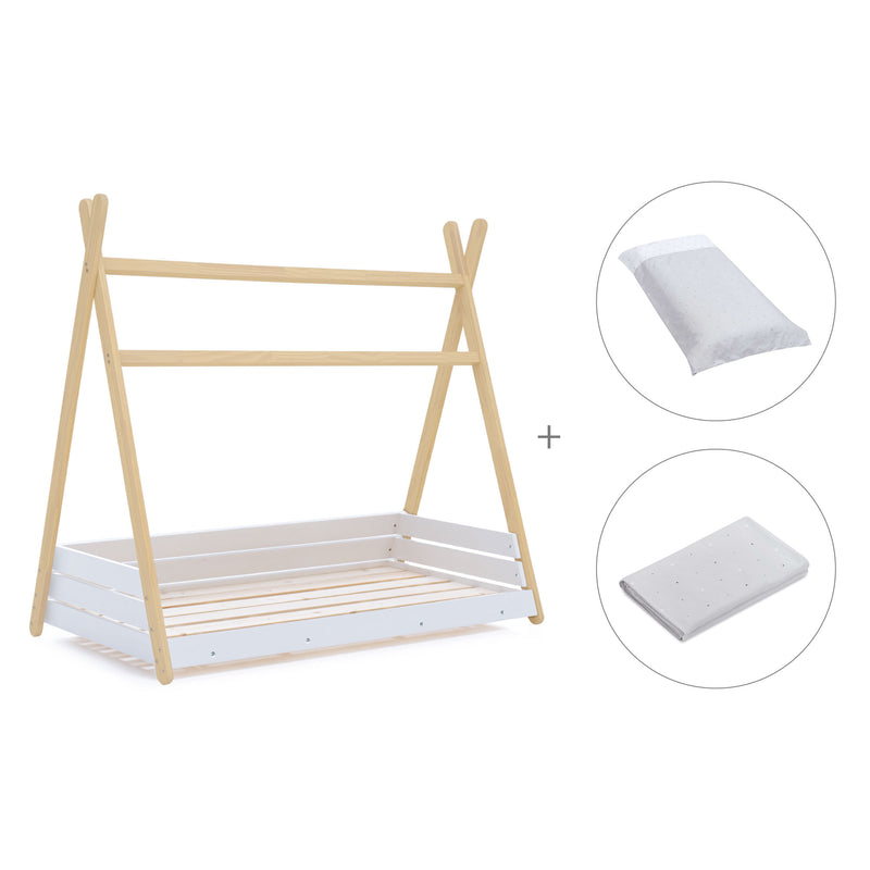 Lit d'enfant Montessori 90x200 cm en bois avec linge de lit Galaxy · Homy Life XL