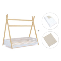 Lit Montessori bois 90x200 cm avec linge de lit beige · Homy Life XL