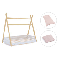 Lit d'enfant Montessori 90x200 cm en bois avec linge de lit Cremarosa · Homy Life XL