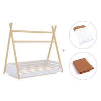 Lit d'enfant Montessori 90x200 cm en bois avec linge de lit Ariake · Homy Life XL