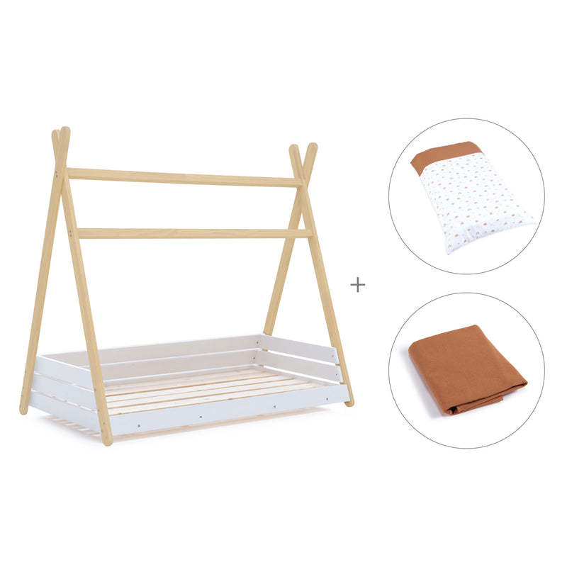 Lit d'enfant Montessori 90x200 cm en bois avec linge de lit Ariake · Homy Life XL