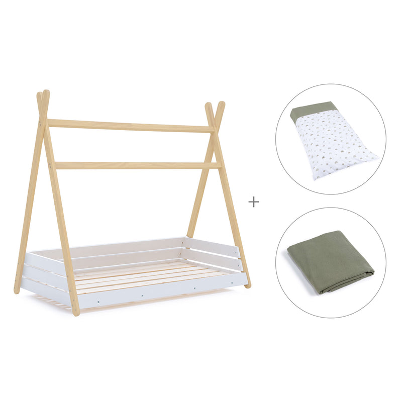 Lit d'enfant Montessori 90x200 cm en bois avec linge de lit Espuma do mar · Homy Life XL