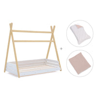 Lit Montessori bois 90x200 cm avec linge de lit rose · Homy Life XL