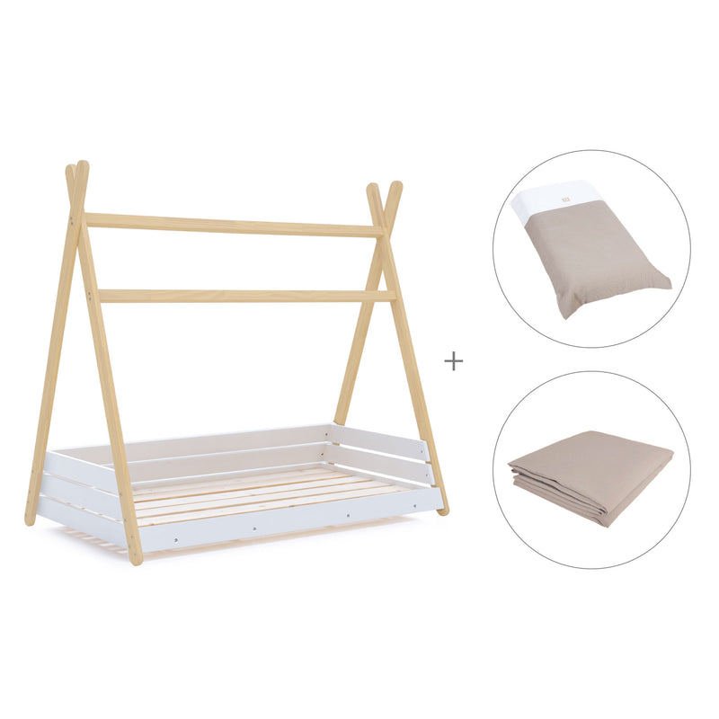 Cama junior Montessori madeira 90x200 cm con têxtil Arena · Homy Life XL