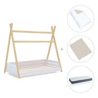 Lit Montessori bois 90x200 cm avec linge de lit beige · Homy Life XL