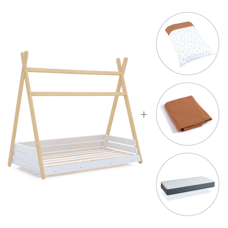 Lit d'enfant Montessori 90x200 cm en bois avec linge de lit Ariake · Homy Life XL