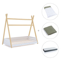 Lit d'enfant Montessori 90x200 cm en bois avec linge de lit Espuma do mar · Homy Life XL