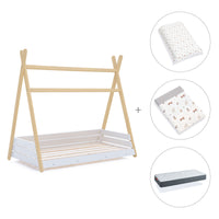 Wooden Montessori junior bed 90x200 cm with Taiga textile · Homy Life XL