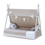 Letto Montessori a casetta 70x140 cm in bianco con tessile Arena · Homy