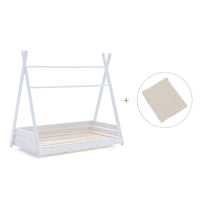 Lit Montessori blanc 90x200 cm avec linge de lit beige · Homy XL