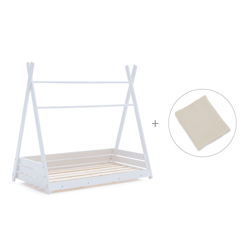 Lit Montessori blanc 90x200 cm avec linge de lit beige · Homy XL
