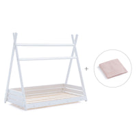 Montessori Kinder-Hausbett 90x200 cm + Bettbezug-Cremarosa · Homy XL