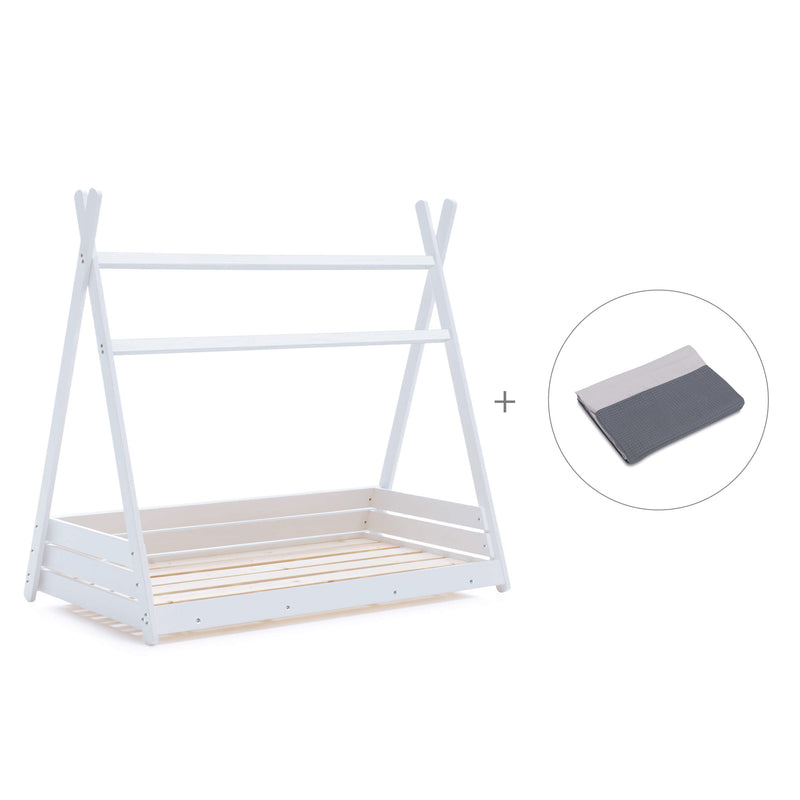 Lit cabane Montessori 90x200 cm avec linge de lit Stone Grey · Homy XL