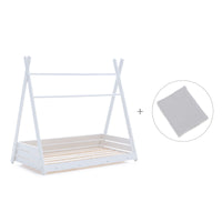 Lit Montessori blanc 90x200 cm avec linge de lit gris · Homy XL