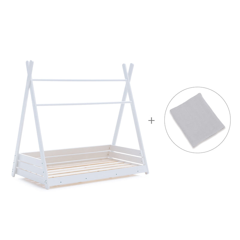Lit Montessori blanc 90x200 cm avec linge de lit gris · Homy XL