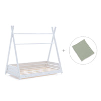 Lit Montessori blanc 90x200 cm avec linge de lit vert · Homy XL