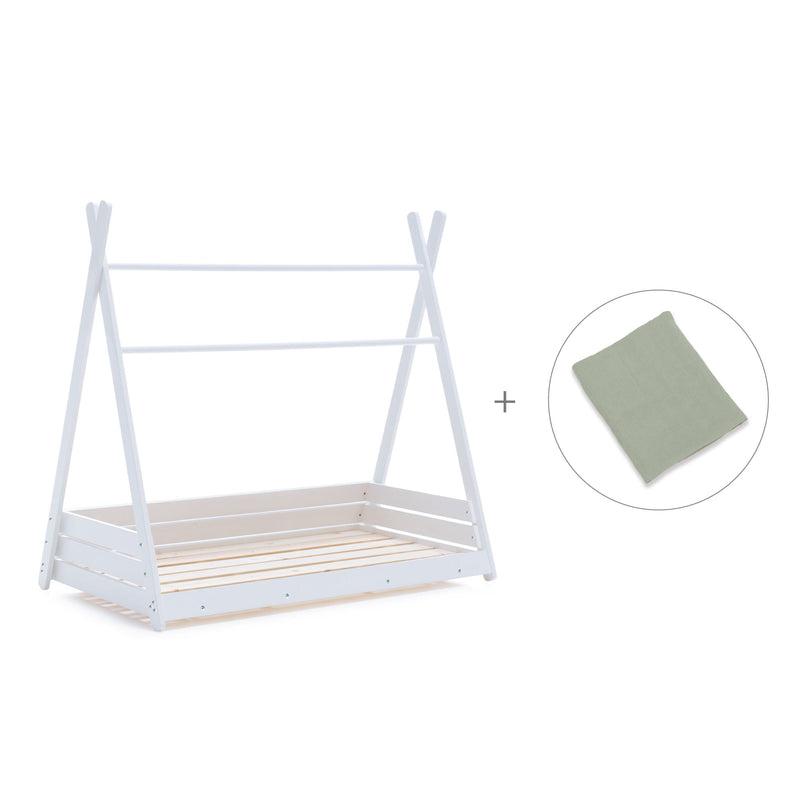 Lit Montessori blanc 90x200 cm avec linge de lit vert · Homy XL