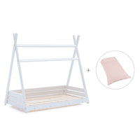 Montessori Kinder-Hausbett 90x200 cm + Bettbezug-Cremarosa · Homy XL