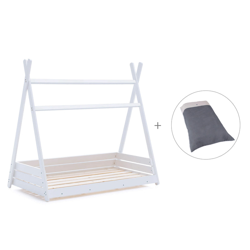 Lit cabane Montessori 90x200 cm avec linge de lit Stone Grey · Homy XL