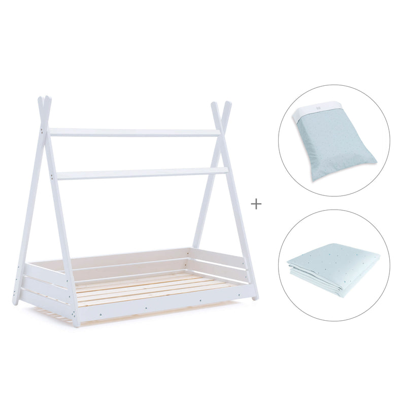 Lit cabane Montessori 90x200 cm avec linge de lit Mint · Homy XL