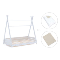 Lit Montessori blanc 90x200 cm avec linge de lit beige · Homy XL