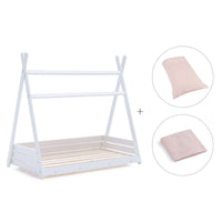 Montessori Kinder-Hausbett 90x200 cm + Bettbezug-Cremarosa · Homy XL