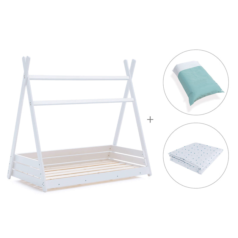 Lit cabane Montessori 90x200 cm avec linge de lit Mare · Homy XL