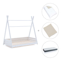 Lit Montessori blanc 90x200 cm avec linge de lit beige · Homy XL