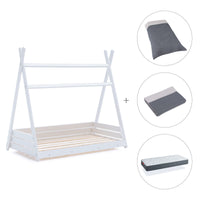 Lit cabane Montessori 90x200 cm avec linge de lit Stone Grey · Homy XL