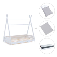 Lit Montessori blanc 90x200 cm avec linge de lit gris · Homy XL