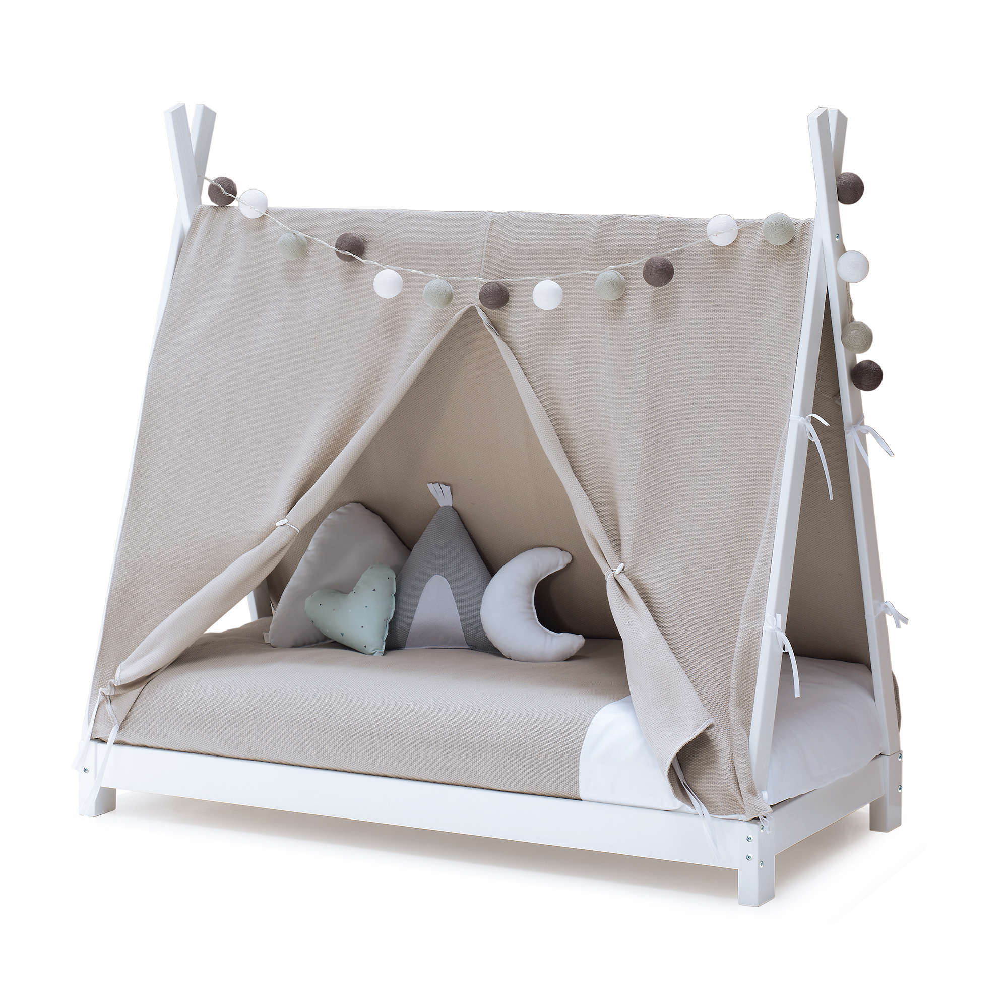 Cama Montessori con barrera blanco lacado 70x140cm ▻ Infantdeco
