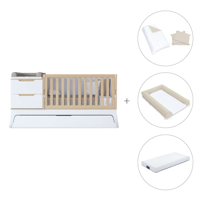 Convertible crib white/wood 70x140 cm with low drawer · Zen K460C-M8411