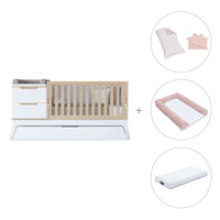 Convertible crib white/wood 70x140 cm with low drawer · Zen K460C-M8411