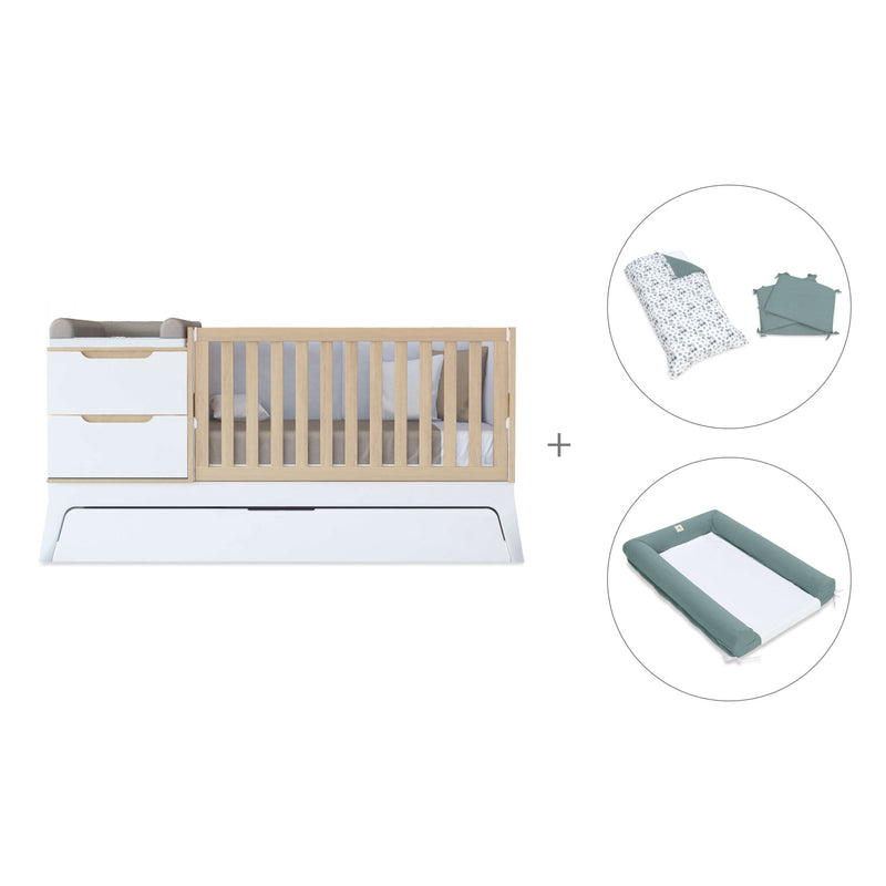Convertible crib white/wood 70x140 cm with low drawer · Zen K460C-M8411