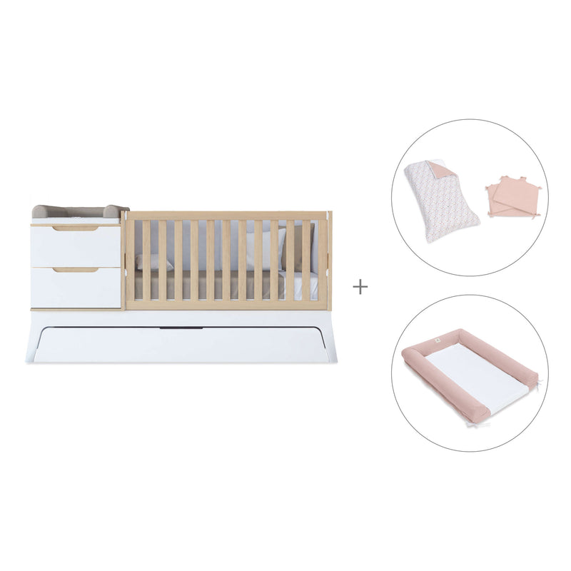 Convertible crib white/wood 70x140 cm with low drawer · Zen K460C-M8411