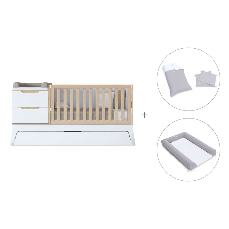 Convertible crib white/wood 70x140 cm with low drawer · Zen K460C-M8411
