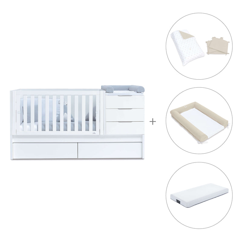Lit bébé évolutif 70x140 cm avec lit/tiroirs gigogne blanc · Sero More K546-M7700